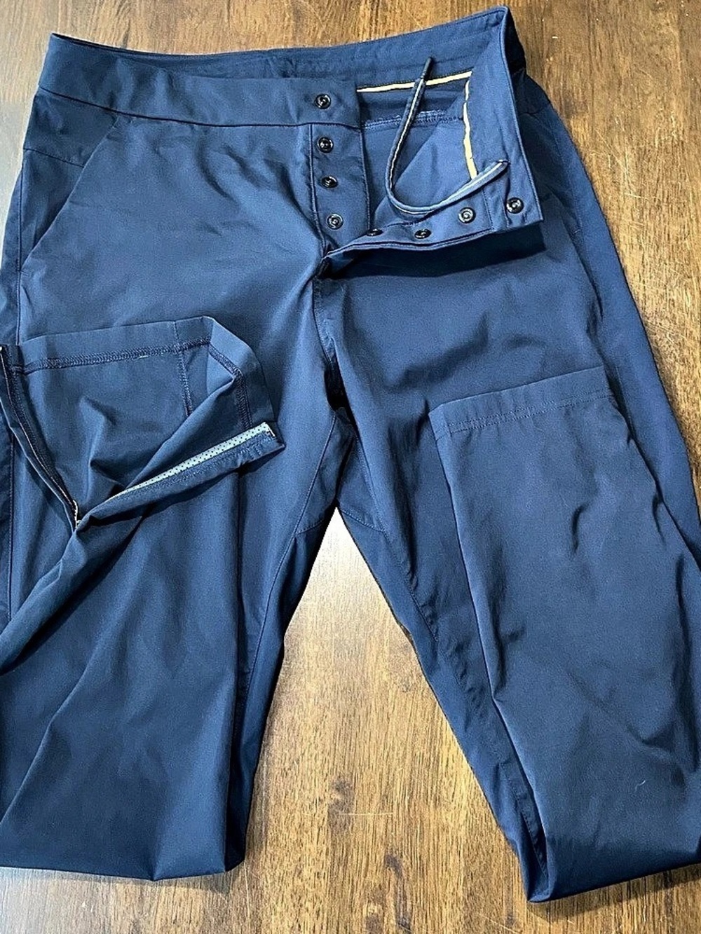 Lululemon MENS 34 Blue Tech Pants Snap Fly Drawstring Ankle Zip Travel Athletic